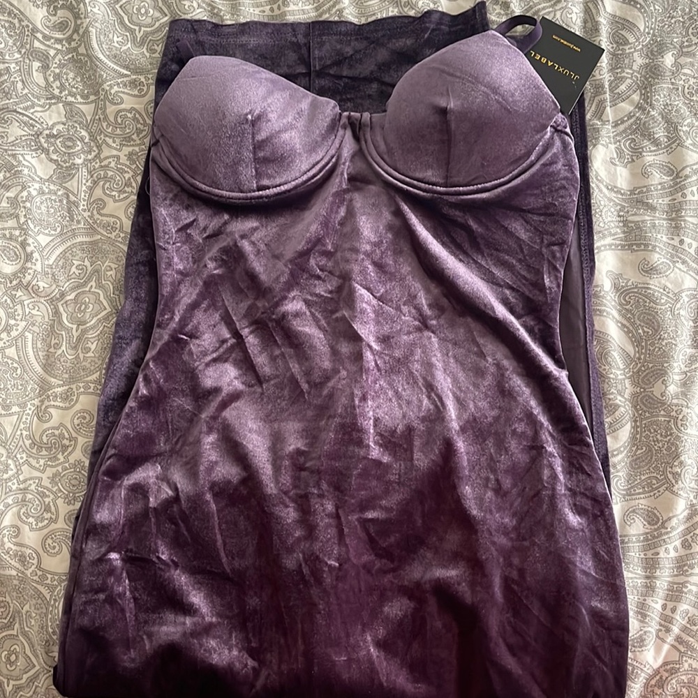 NWT JLUXLABEL Purple Velvet Bustier Midi Dress